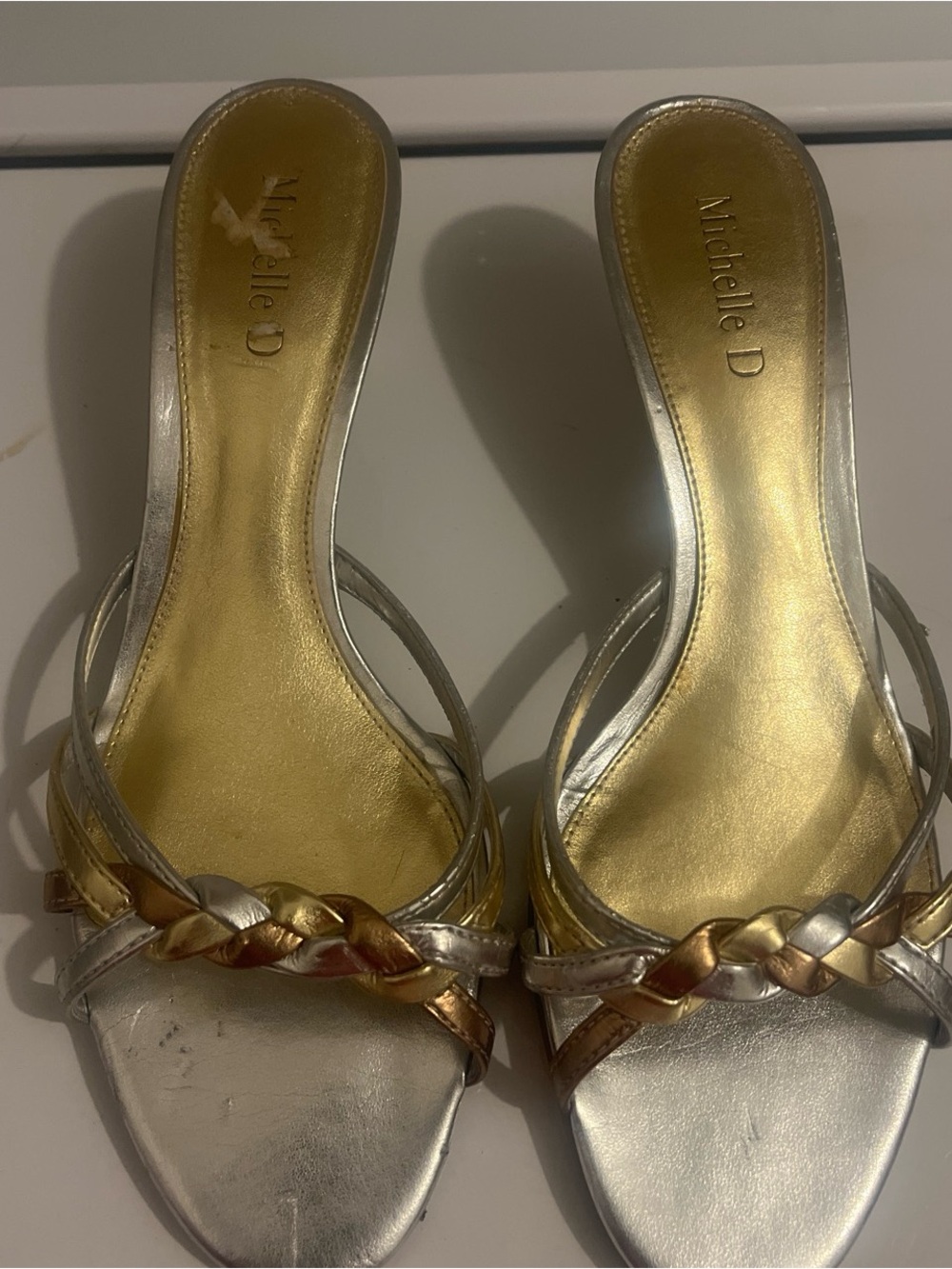 Michelle D Metallic Silver and Gold Braided Slide Mules